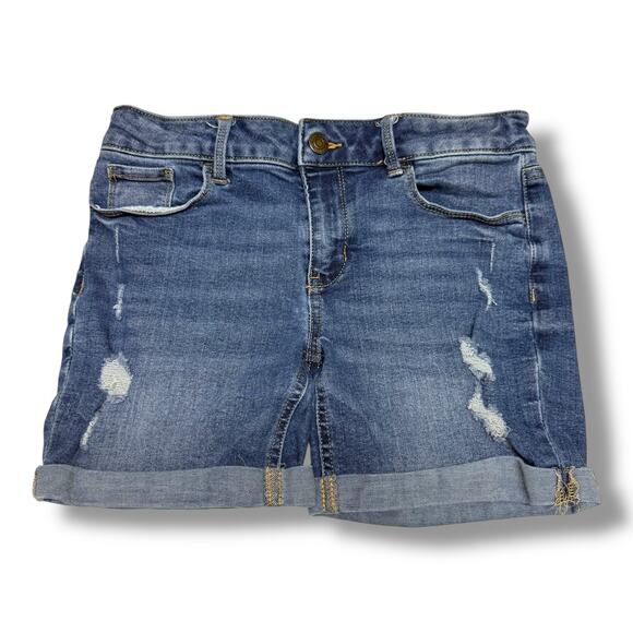 SO‎ Girls Denim Shorts Sz 14 Distressed Stretchy Cuffed Blue Jean - Picture 1 of 4